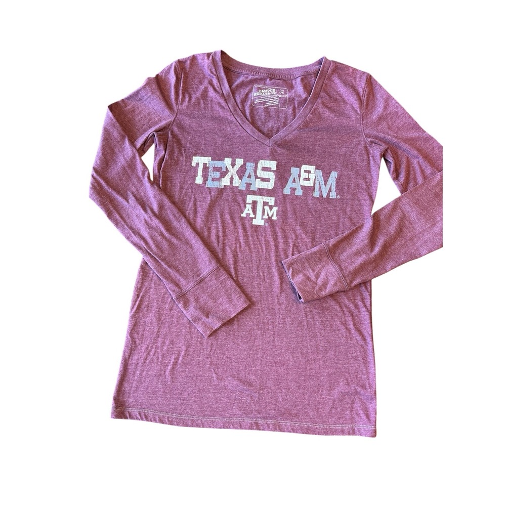 Campus Heritage Texas A&M Aggies Maroon Long Sleeve V-Neck Shirt Size M